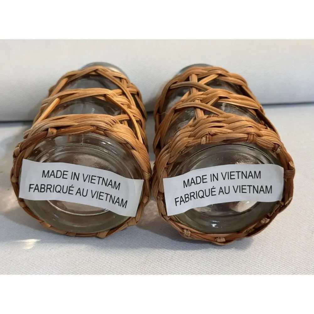 Pottery Barn Rattan Salt And Pepper Shakers NIB